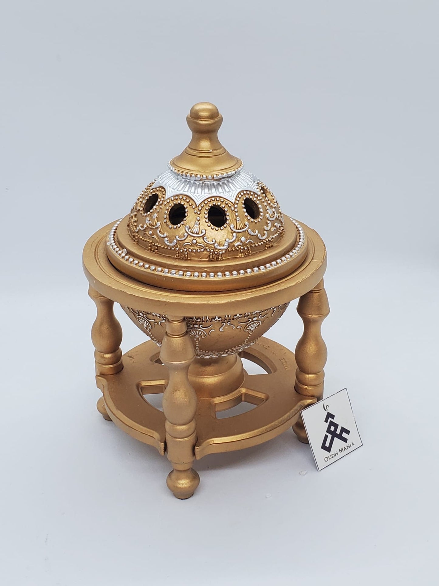 Charcoal Incense Burner - Bakhoor Burner, Oud Frankincense Resin Burner - for Office & Home Decor - Lavish 4 Pillar goldish