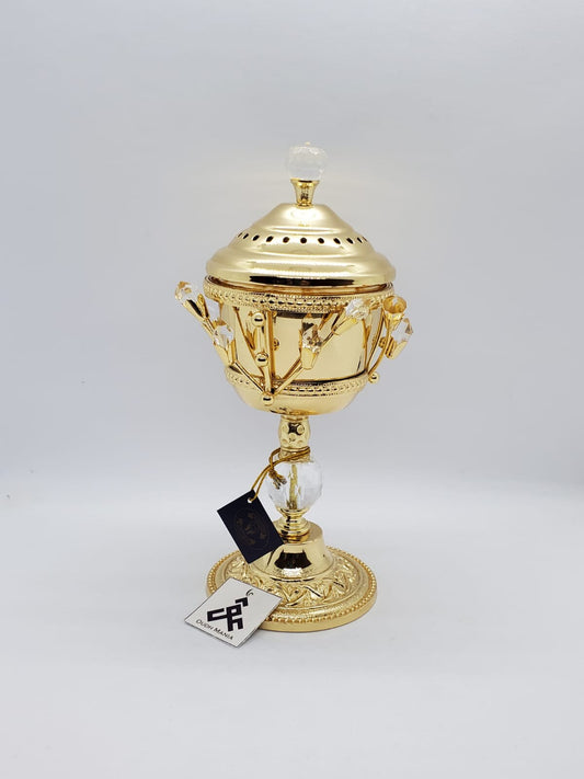Charcoal Incense Burner - Bakhoor Burner, Oud Frankincense Resin Burner - for Office & Home Decor - Gold plated