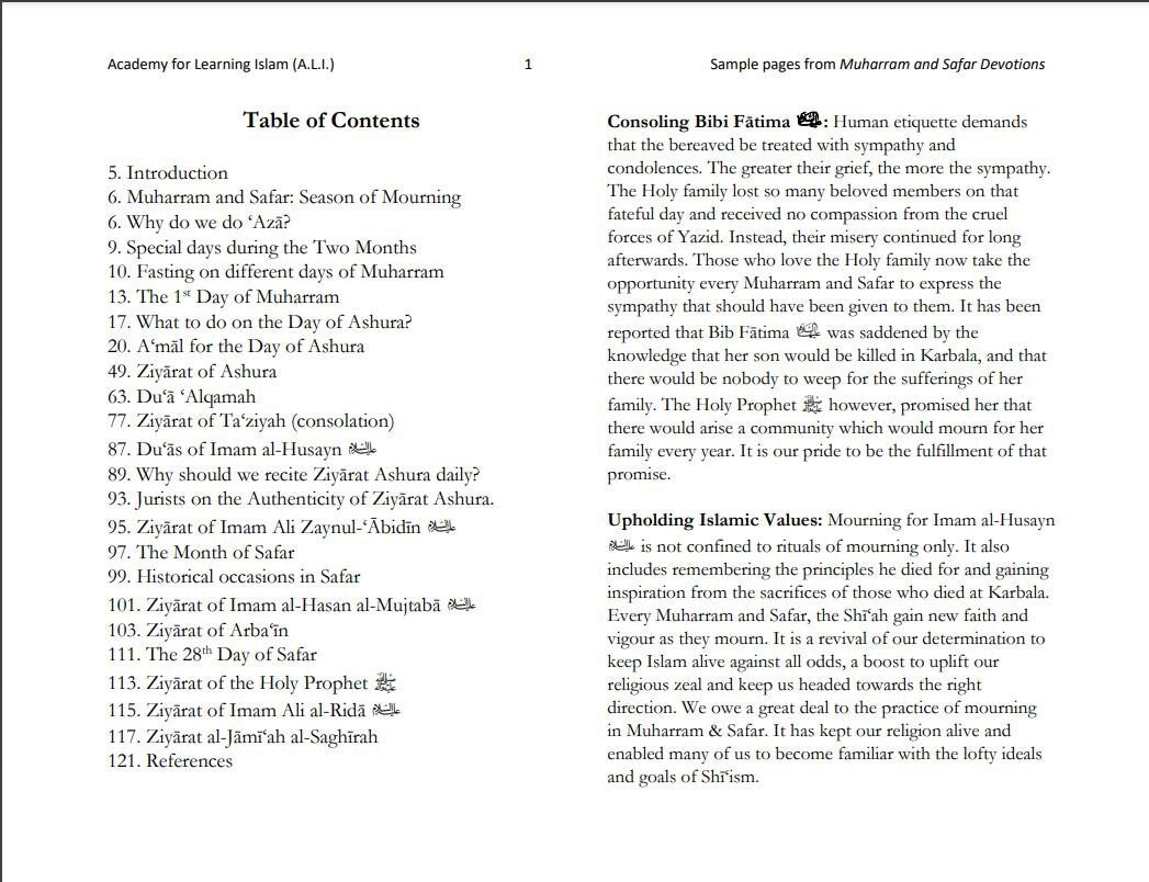 Muharram and Safar Devotions by: The Academy for Learning Islam