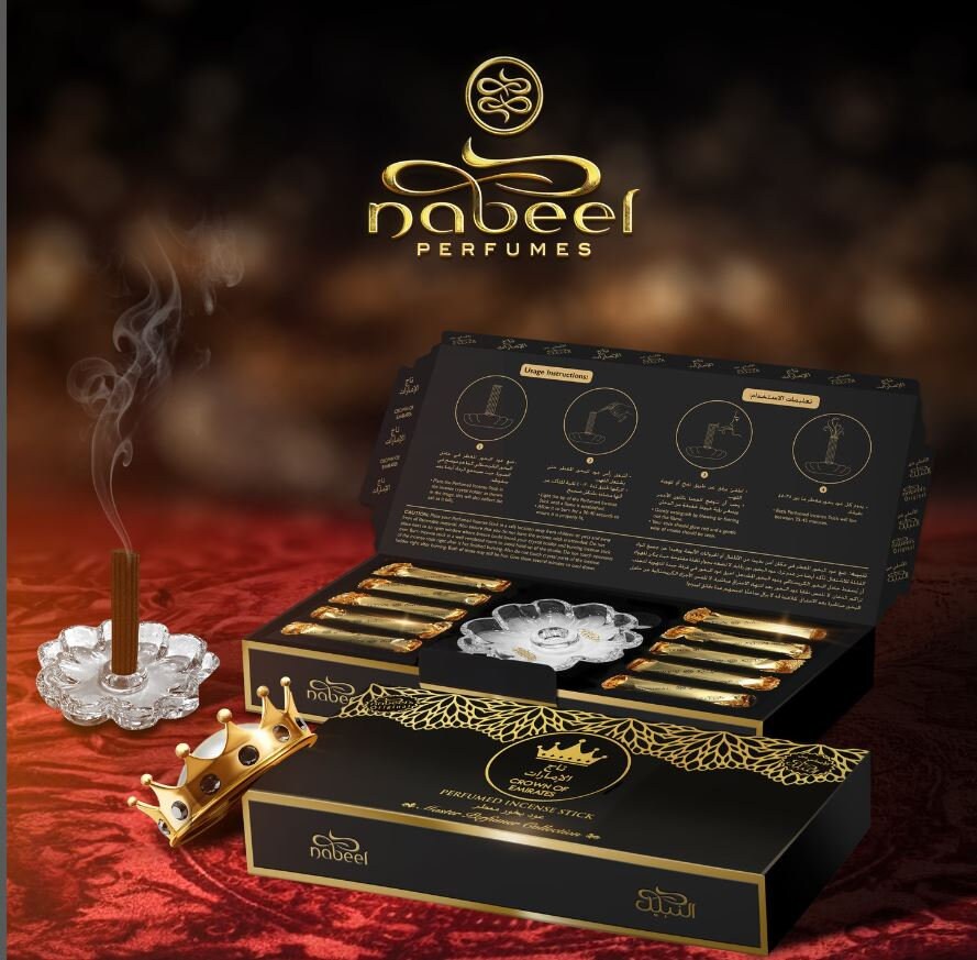 Nabeel Crown | Nabeel (Orange) Perfumed Incense Stick 50g - Free Incense Holder Included - Bakhour | Oudh | Made In UAE Nabeel بخور النبيل